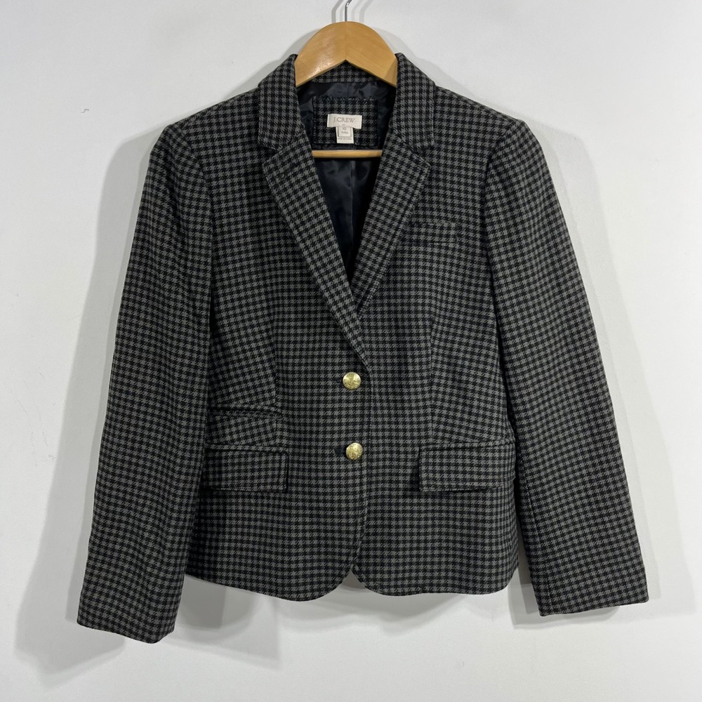 J.Crew Academia Preppy Houndstooth Wool Blend Blazer Elbow Patches Womens 10P